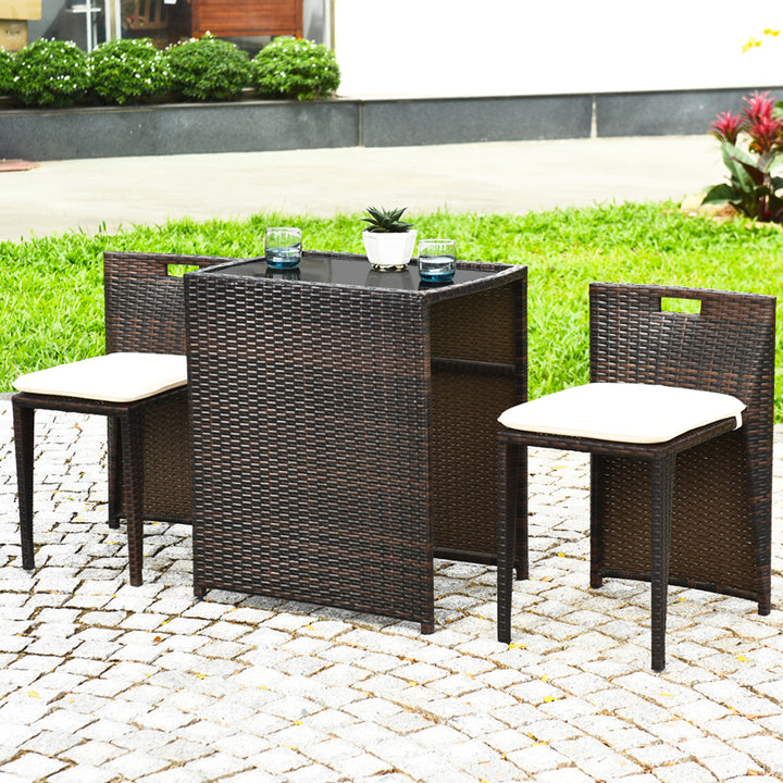 3 PCS Cushioned Wicker Patio Furniture Set Seat Sofa Outdoor No Assembly Brown Image 4