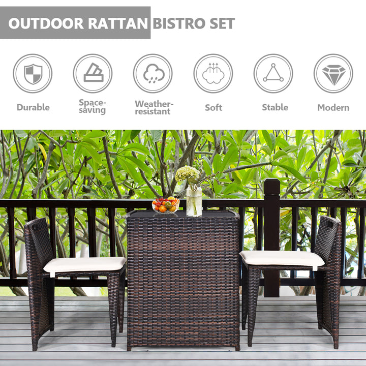 3 PCS Cushioned Wicker Patio Furniture Set Seat Sofa Outdoor No Assembly Brown Image 7