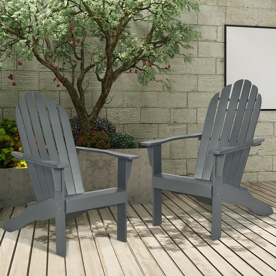 2PCS Wooden Classic Adirondack Chair Lounge Chair Outdoor Patio Grey Image 1