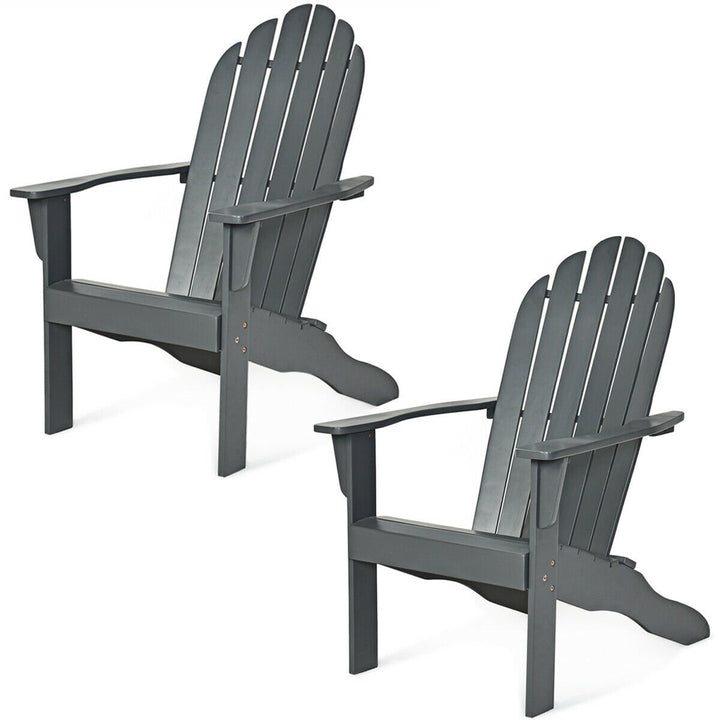 2PCS Wooden Classic Adirondack Chair Lounge Chair Outdoor Patio Grey Image 2