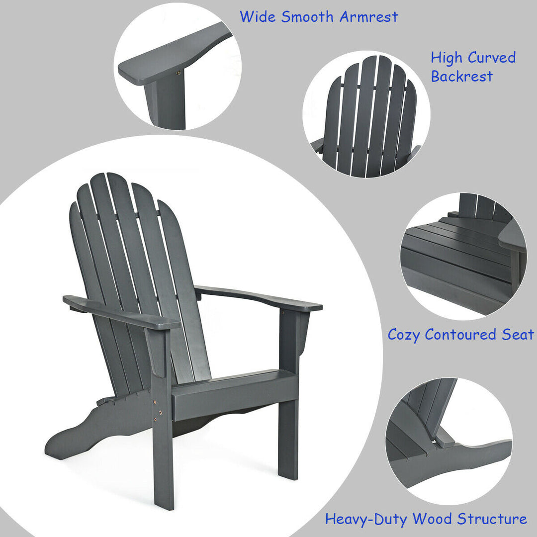 2PCS Wooden Classic Adirondack Chair Lounge Chair Outdoor Patio Grey Image 9