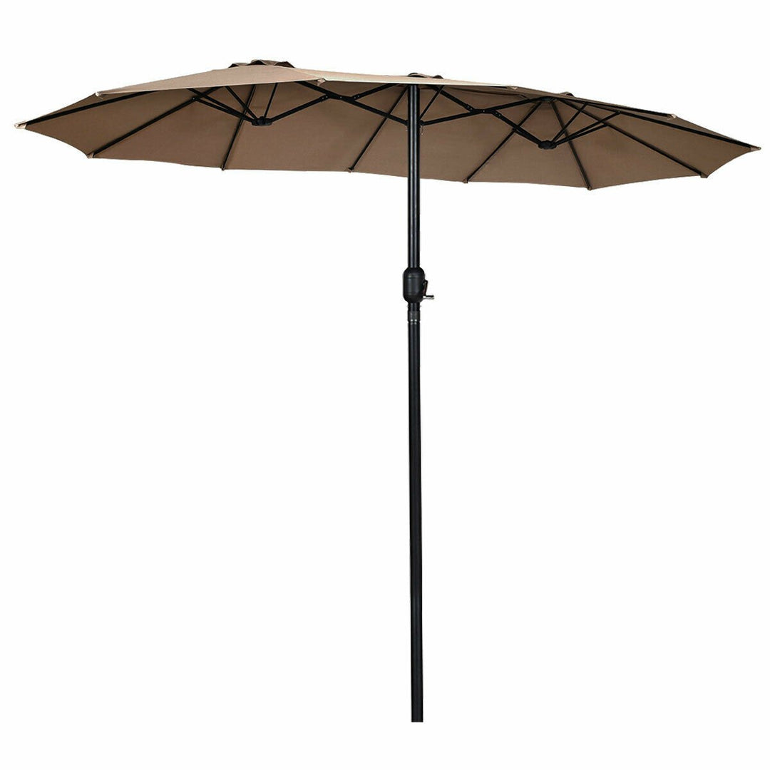 15 Twin Patio Umbrella Double-Sided Outdoor Market Umbrella with Crank Tan Image 1