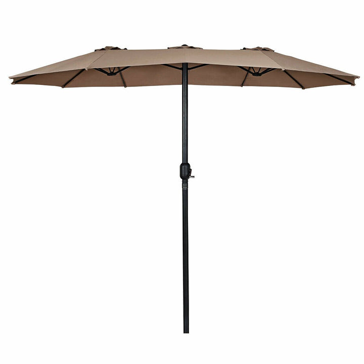 15 Twin Patio Umbrella Double-Sided Outdoor Market Umbrella with Crank Tan Image 2