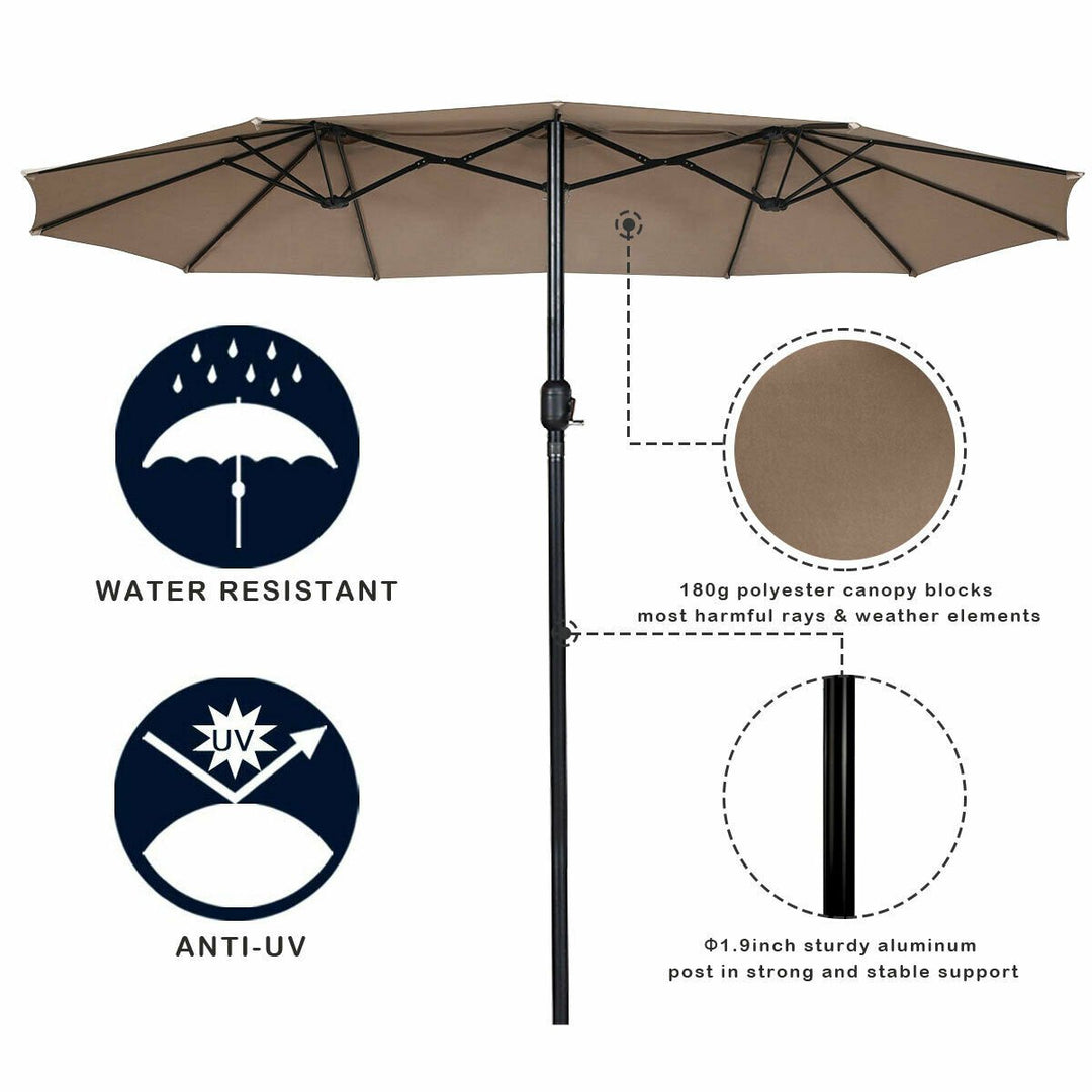 15 Twin Patio Umbrella Double-Sided Outdoor Market Umbrella with Crank Tan Image 5