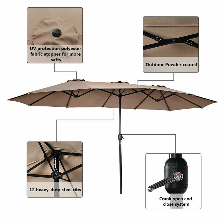 15 Twin Patio Umbrella Double-Sided Outdoor Market Umbrella with Crank Tan Image 6