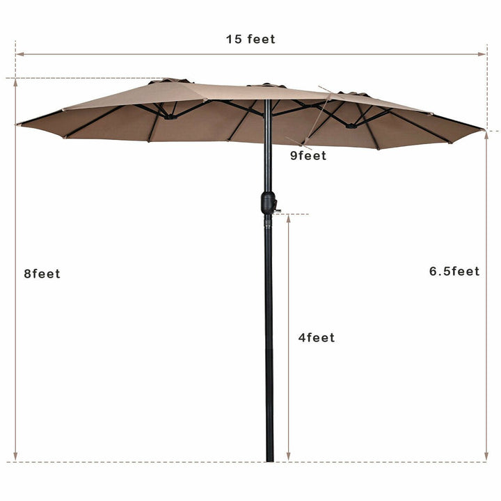 15 Twin Patio Umbrella Double-Sided Outdoor Market Umbrella with Crank Tan Image 7