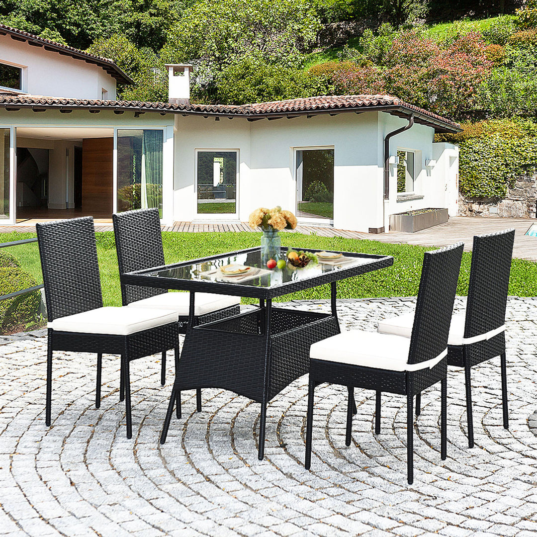 5PCS Patio Wicker Dining Set Outdoor Rattan Furniture Set w/ Cushion Image 1