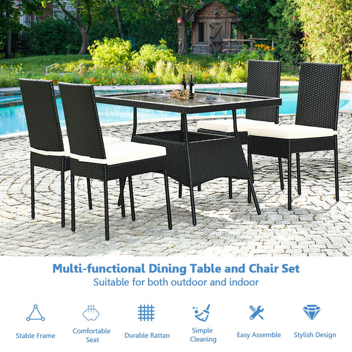 5PCS Patio Wicker Dining Set Outdoor Rattan Furniture Set w/ Cushion Image 8