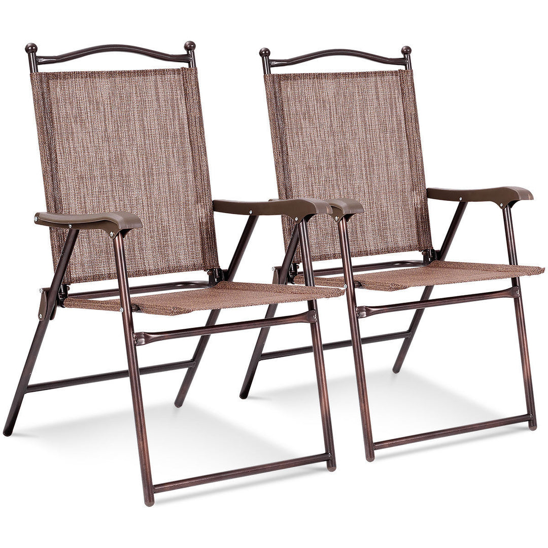 Set of 2 Folding Patio Furniture Sling Back Chairs Outdoors brown Image 2