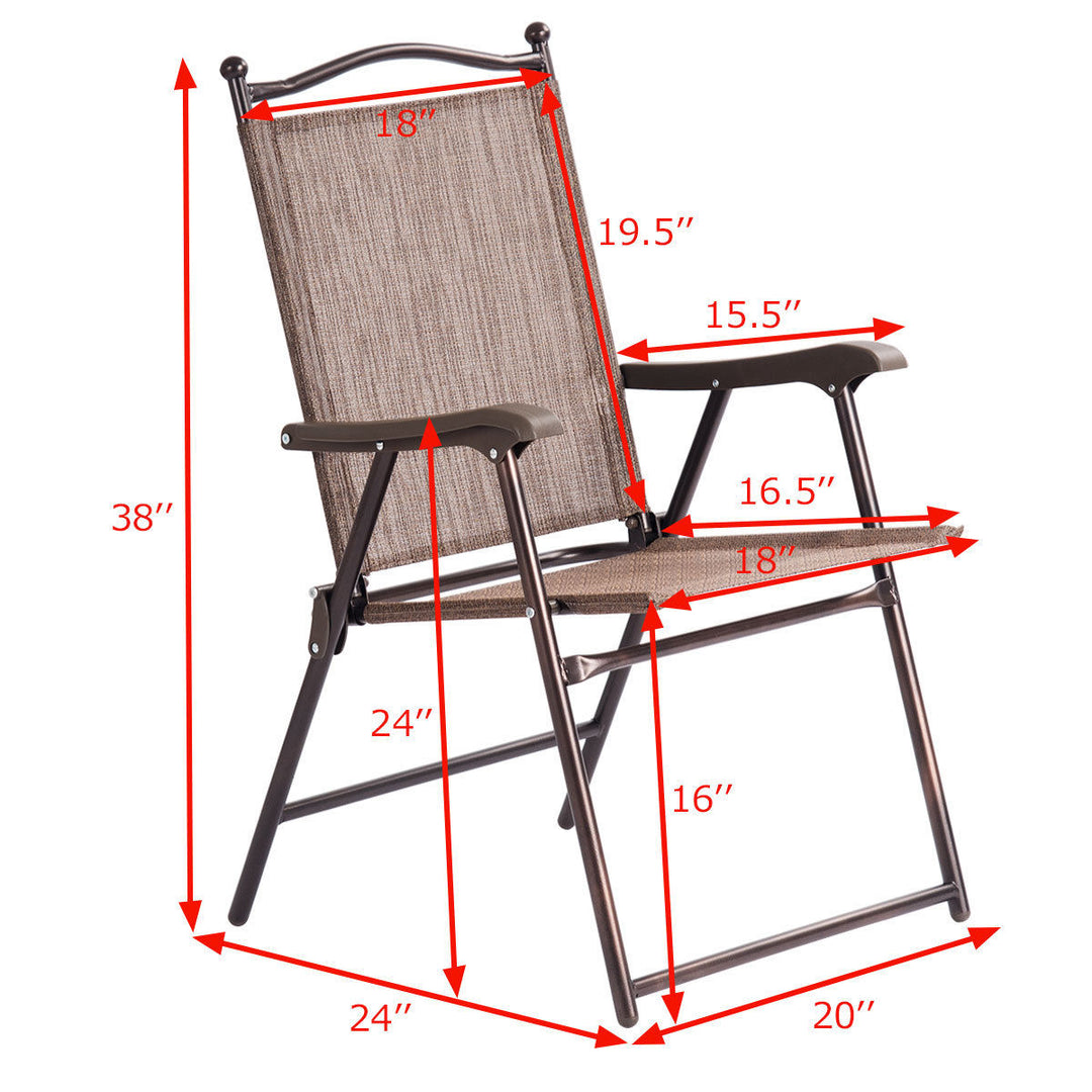 Set of 2 Folding Patio Furniture Sling Back Chairs Outdoors brown Image 3