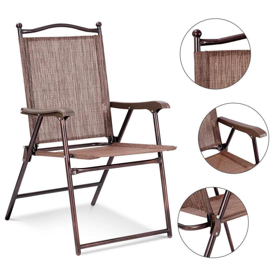 Set of 2 Folding Patio Furniture Sling Back Chairs Outdoors brown Image 5