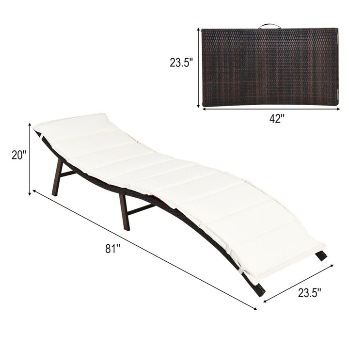 Gymax 2PCS Patio Folding Rattan Lounge Chair Chaise Outdoor Couch Bed Image 2