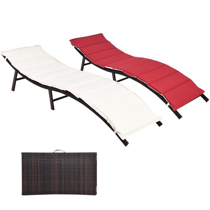 Gymax 2PCS Patio Folding Rattan Lounge Chair Chaise Outdoor Couch Bed Image 4