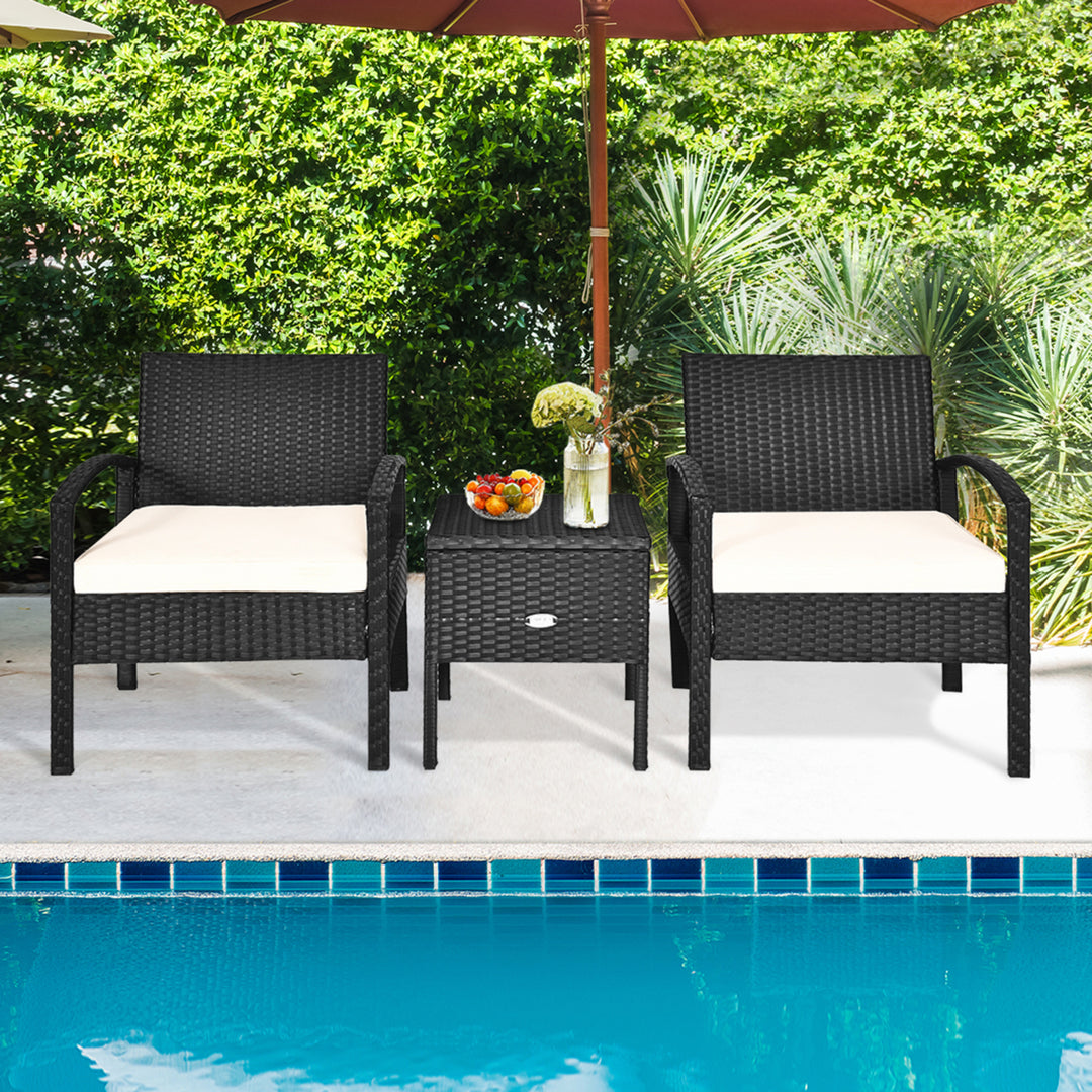 3PCS Rattan Patio Conversation Set Outdoor Furniture Set w/ Storage Table Image 1