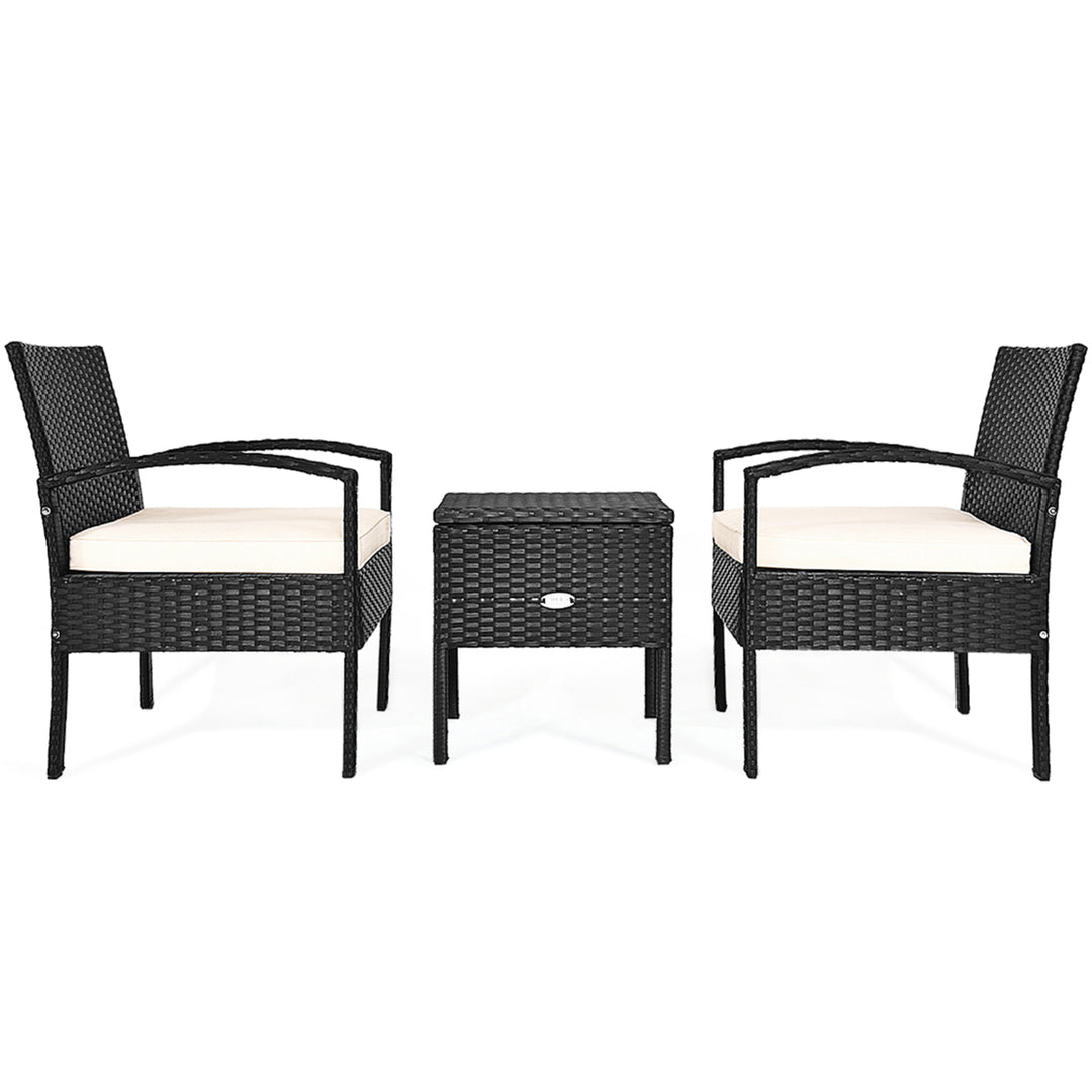 3PCS Rattan Patio Conversation Set Outdoor Furniture Set w/ Storage Table Image 2