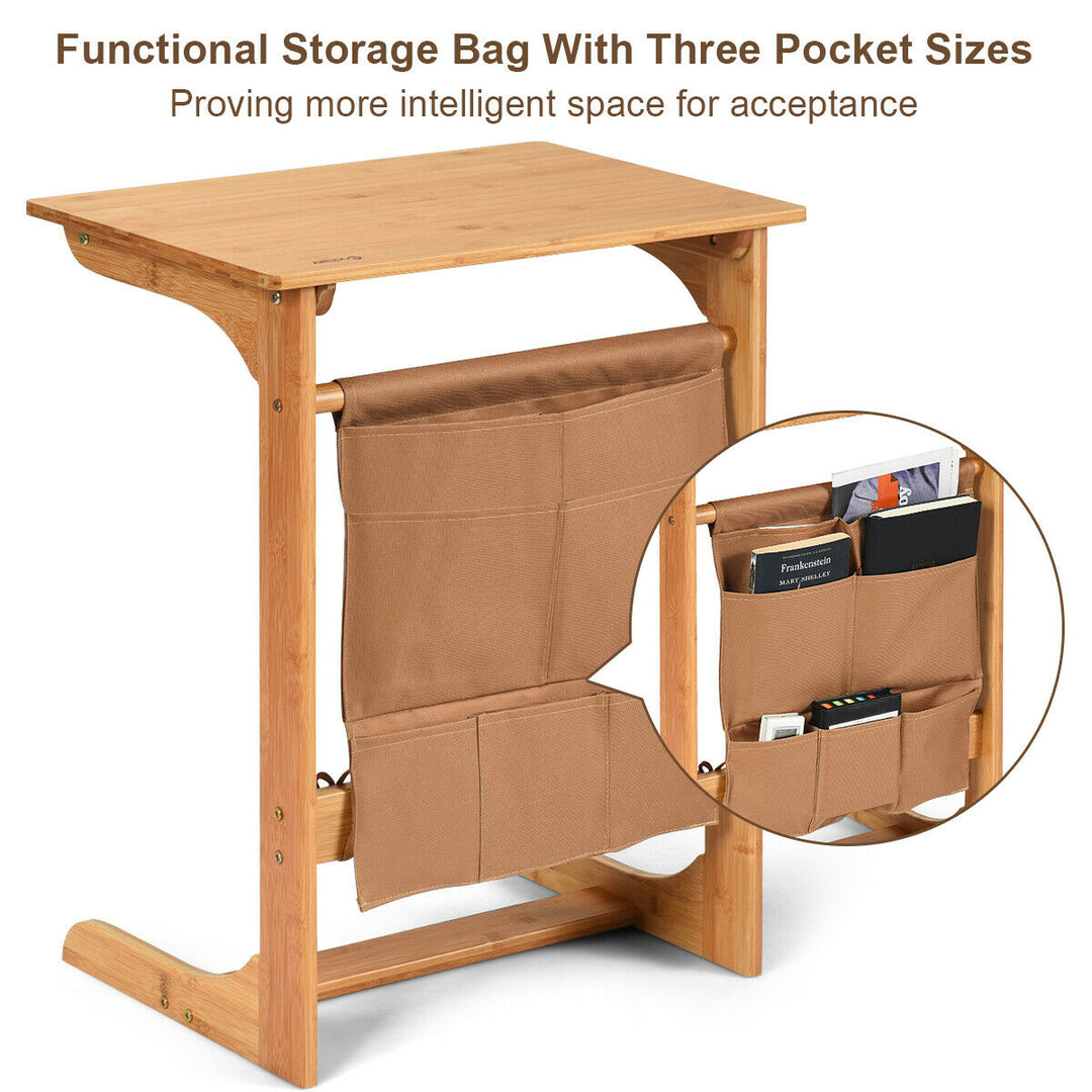 Bamboo Sofa Table Laptop Desk Coffee Snack End Table Bedside Table W/Storage Bag Image 7