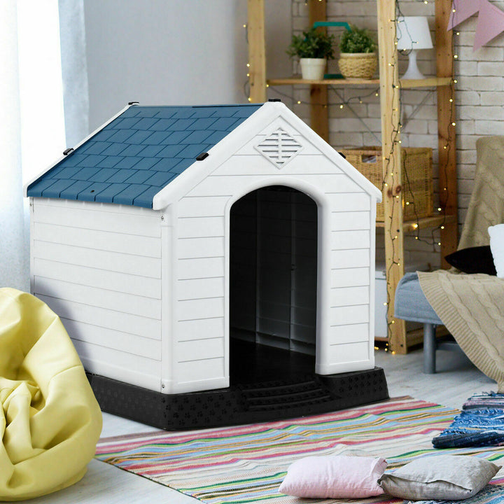 Plastic Dog House Medium-Sized Pet Puppy Shelter Waterproof Ventilate Blue Image 3