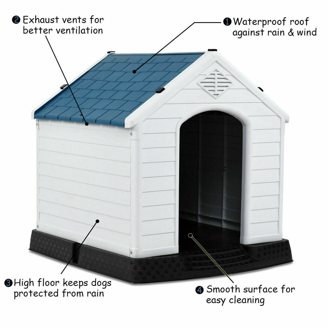 Plastic Dog House Medium-Sized Pet Puppy Shelter Waterproof Ventilate Blue Image 5