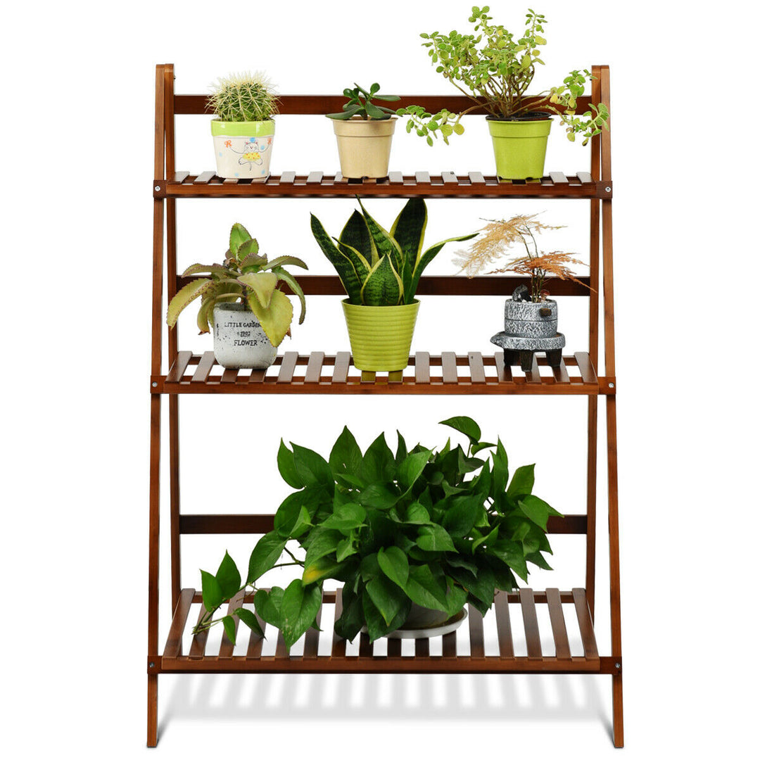 3 Tier Folding Shelf Stand Bamboo Flower Pot Display Rack Bookcase Organizer Image 10