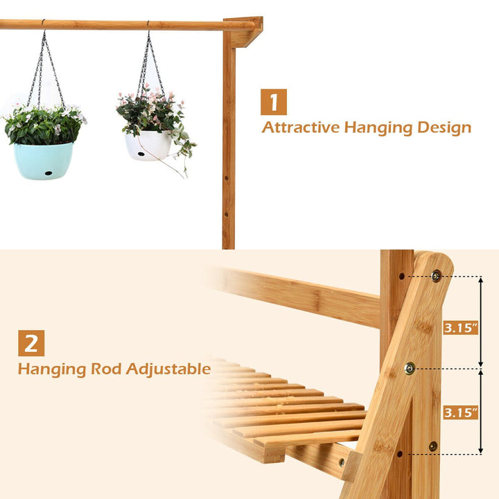 3 Tier Bamboo Hanging Folding Plant Shelf Stand Flower Pot Display Rack Bookcase Image 9