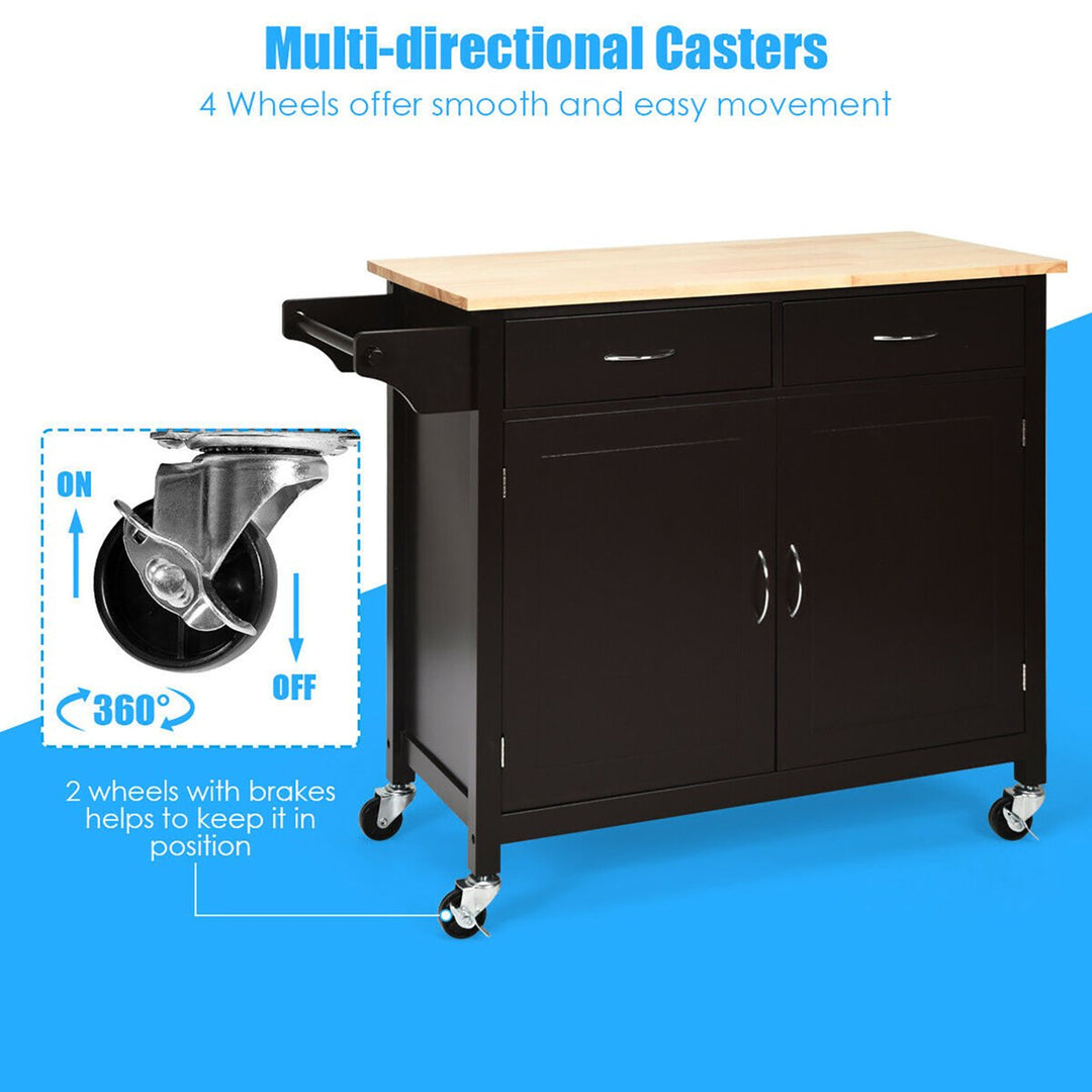 Modern Rolling Kitchen Cart Island Storage Trolley Cabinet Utility for Home Hotel Kitchen w/Solid Wood Top Image 7