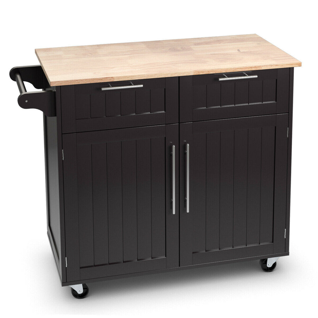 Rolling Kitchen Cart Island Heavy Duty Storage Brown Trolley Cabinet Utility Modern Image 6