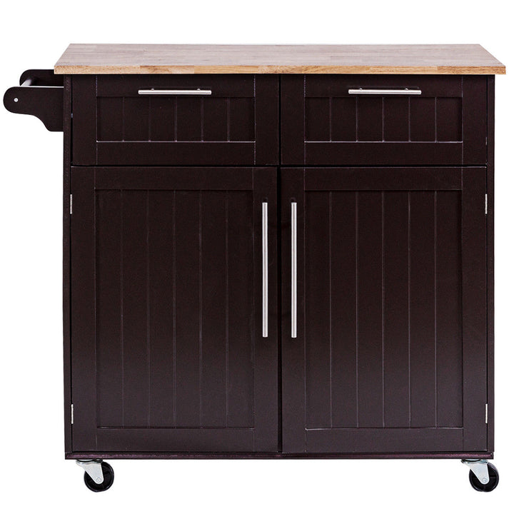 Rolling Kitchen Cart Island Heavy Duty Storage Brown Trolley Cabinet Utility Modern Image 7