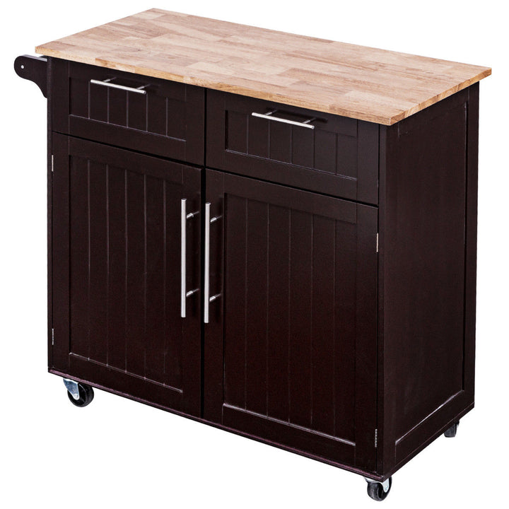 Rolling Kitchen Cart Island Heavy Duty Storage Brown Trolley Cabinet Utility Modern Image 8