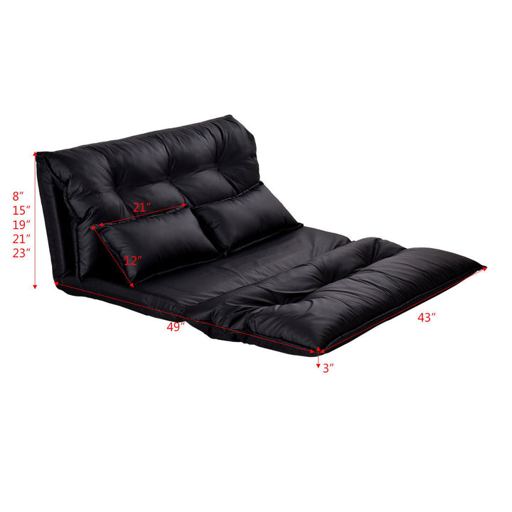 PU Leather Foldable Modern Leisure Floor Sofa Bed Video Gaming 2 Pillows Black Image 7