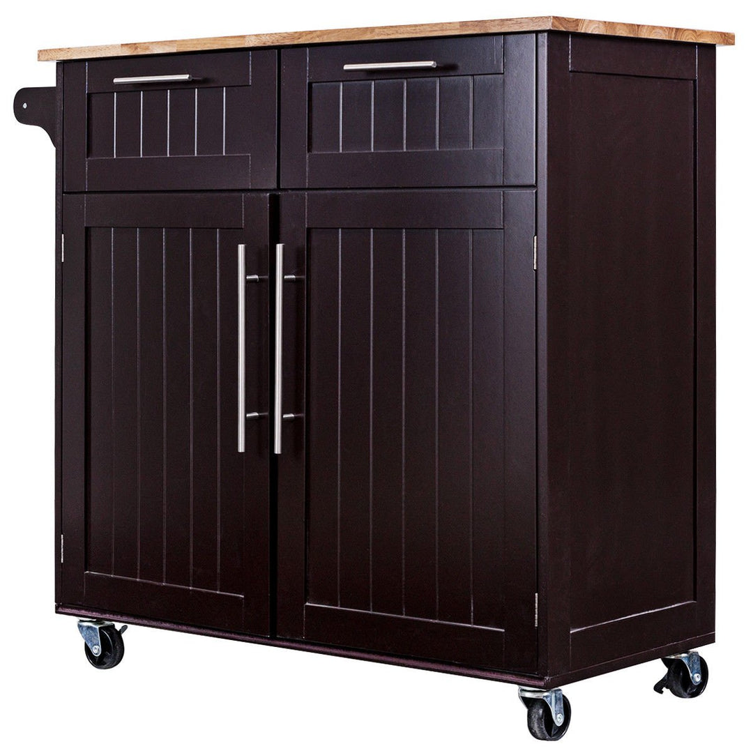 Rolling Kitchen Cart Island Heavy Duty Storage Brown Trolley Cabinet Utility Modern Image 9