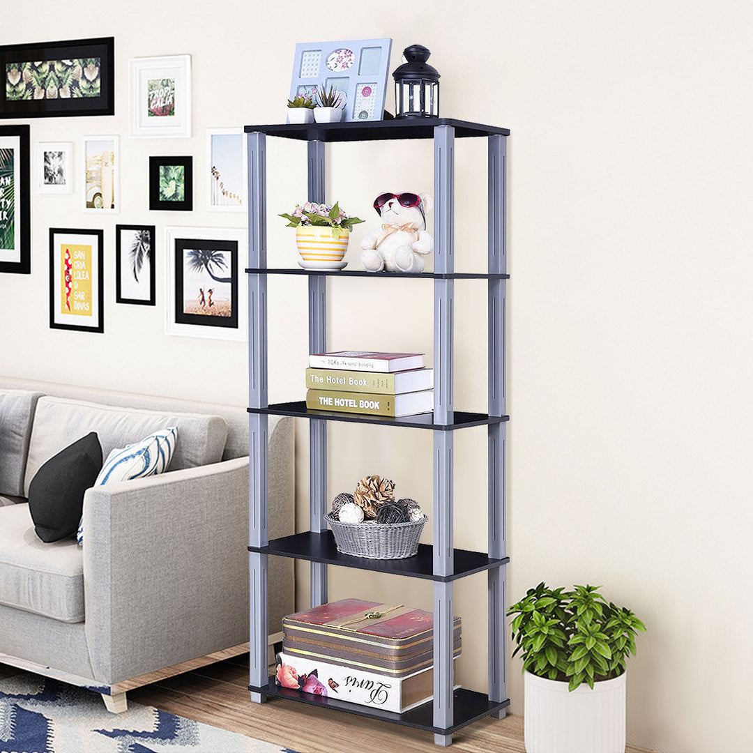 5-Tier Multi-Functional Storage Shelves Rack Display Bookcase Home Furni Black Image 6