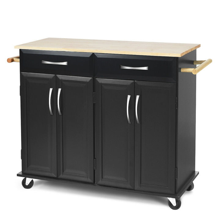 Rolling Kitchen Trolley Island Black Cart Wood Top Storage Cabinet Utility W/ Drawers Image 10