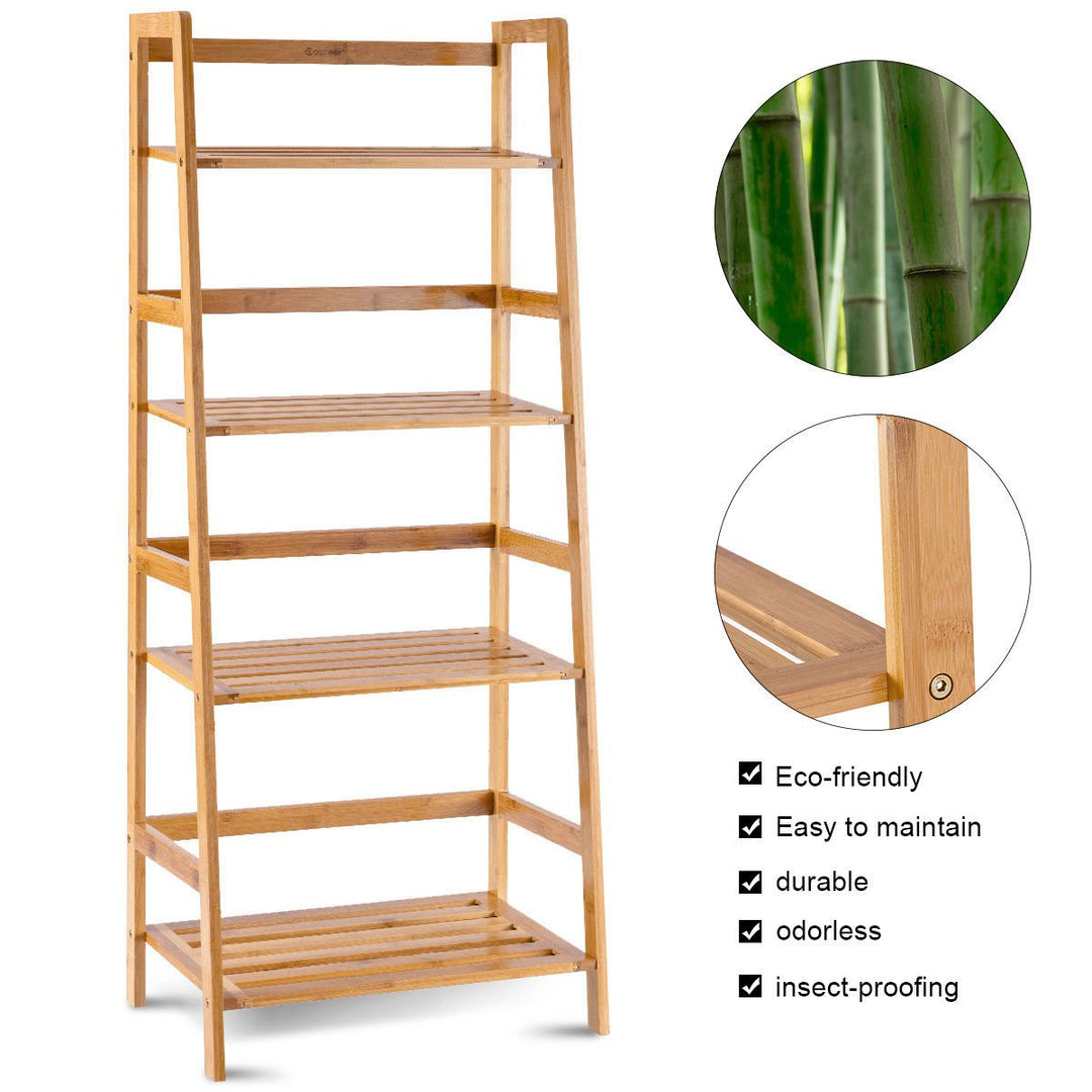 Multifunctional 4 Shelf Bamboo Bookcase Ladder Plant Flower Stand Rack Storage Image 6