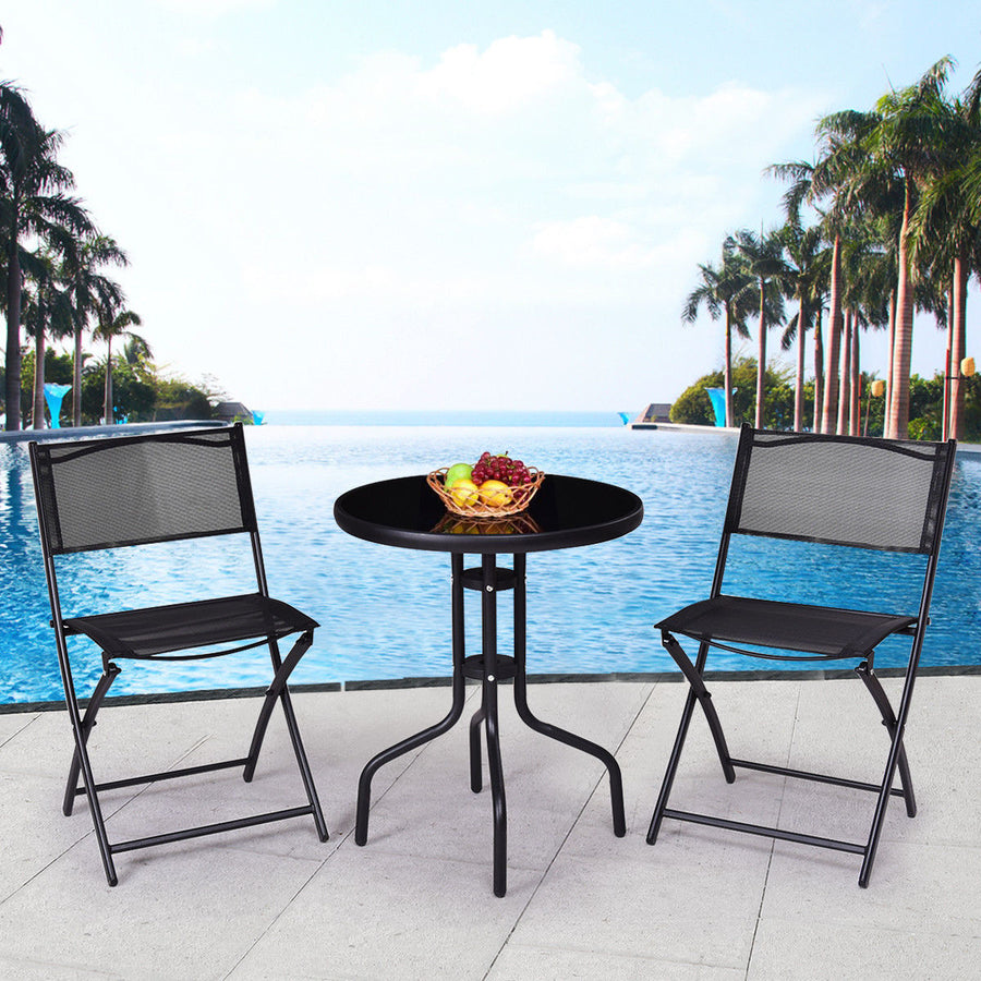 3 Pcs Bistro Set Garden Backyard Table Folding Chairs Outdoor Patio Furniture Image 1