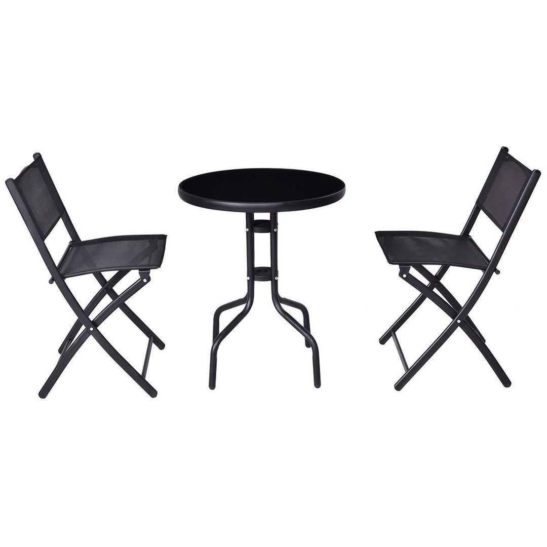 3 Pcs Bistro Set Garden Backyard Table Folding Chairs Outdoor Patio Furniture Image 2