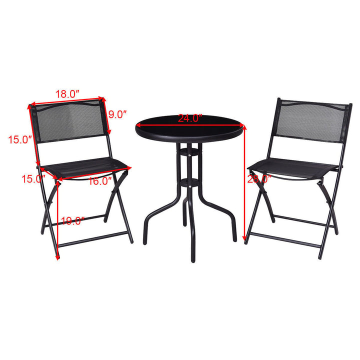 3 Pcs Bistro Set Garden Backyard Table Folding Chairs Outdoor Patio Furniture Image 3