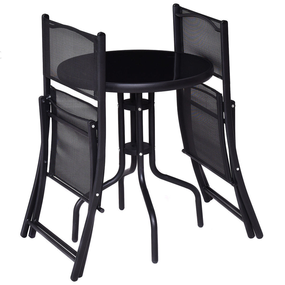 3 Pcs Bistro Set Garden Backyard Table Folding Chairs Outdoor Patio Furniture Image 4