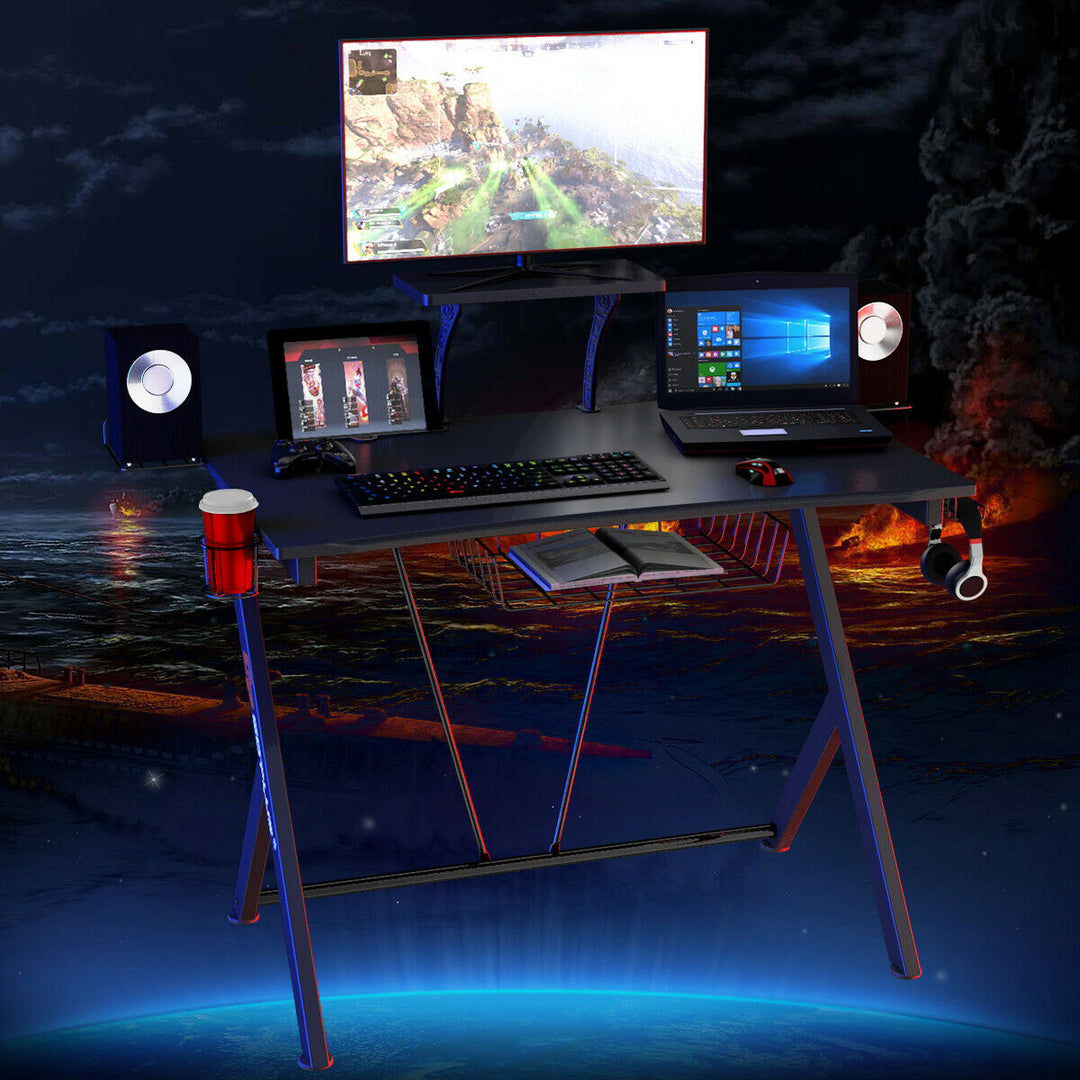 Gaming Desk Computer Desk PC Table Workstation with Headphone Hook and Cup Holder Image 4