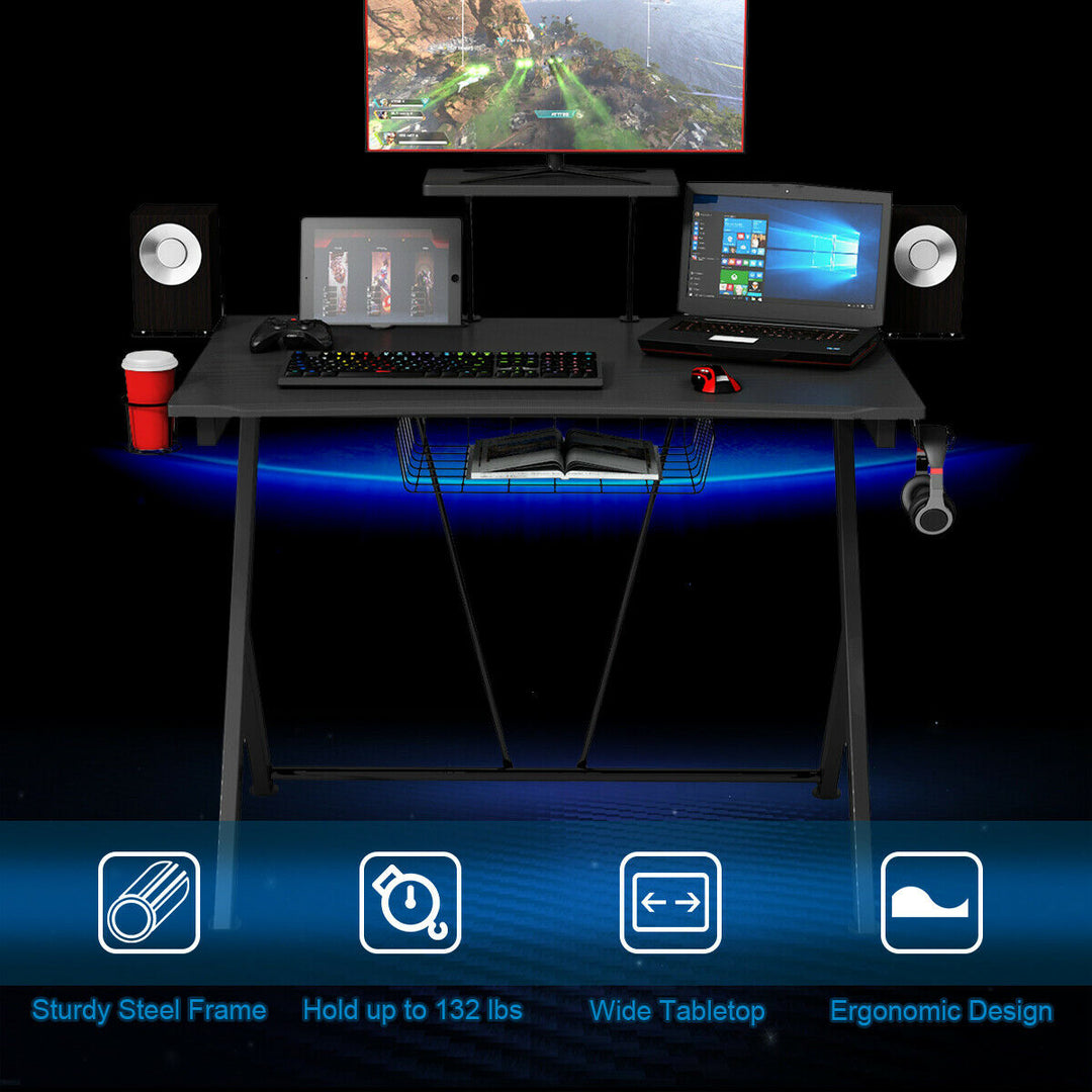 Gaming Desk Computer Desk PC Table Workstation with Headphone Hook and Cup Holder Image 6