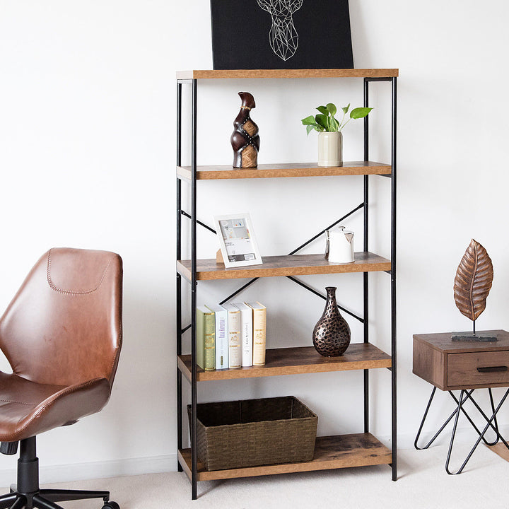 5-Tier Bookshelf, Industrial Etagere Bookcase, Rustic Display Shelf Organizer Image 7