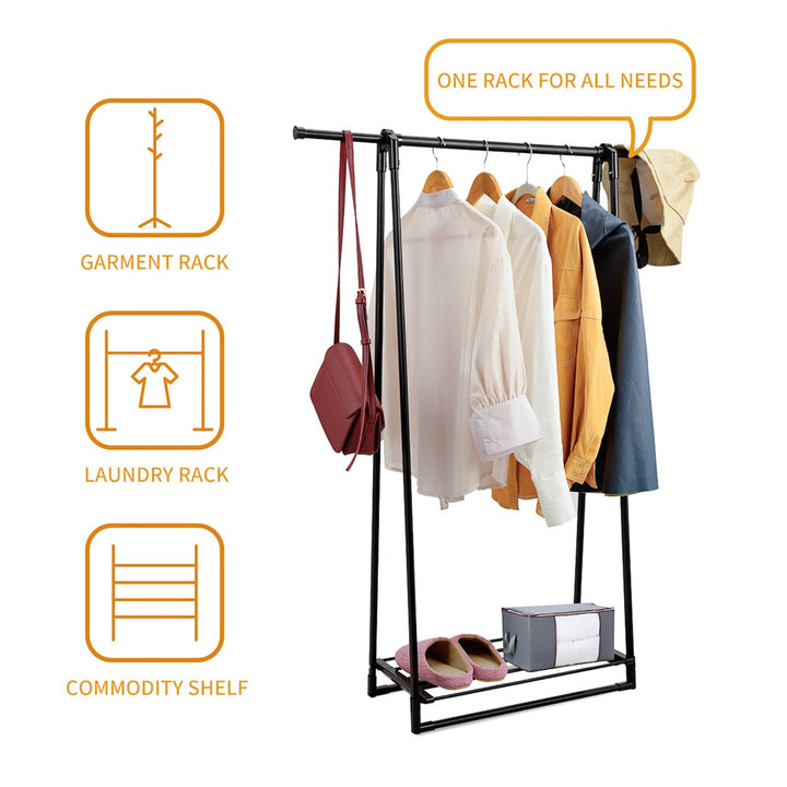 A-Frame Garment Rack Folding Clothes Hanger w/ Extendable Hanging RodandShoe Shelf Image 6