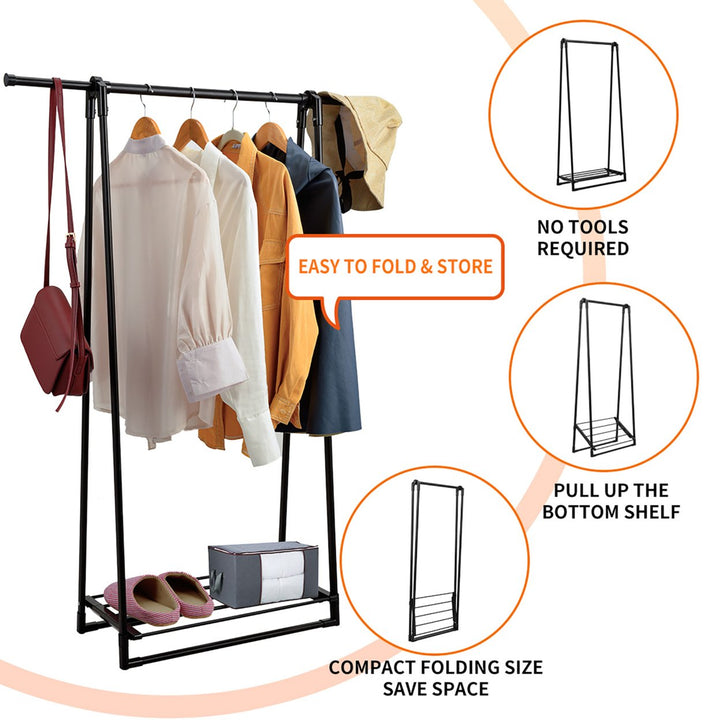 A-Frame Garment Rack Folding Clothes Hanger w/ Extendable Hanging RodandShoe Shelf Image 9