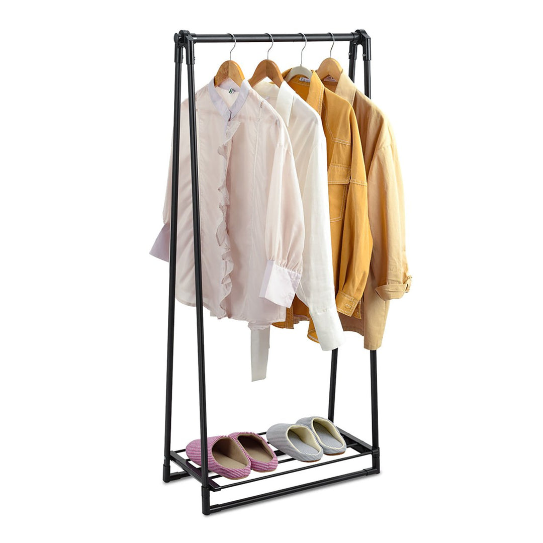 A-Frame Garment Rack Folding Clothes Hanger w/ Extendable Hanging RodandShoe Shelf Image 10