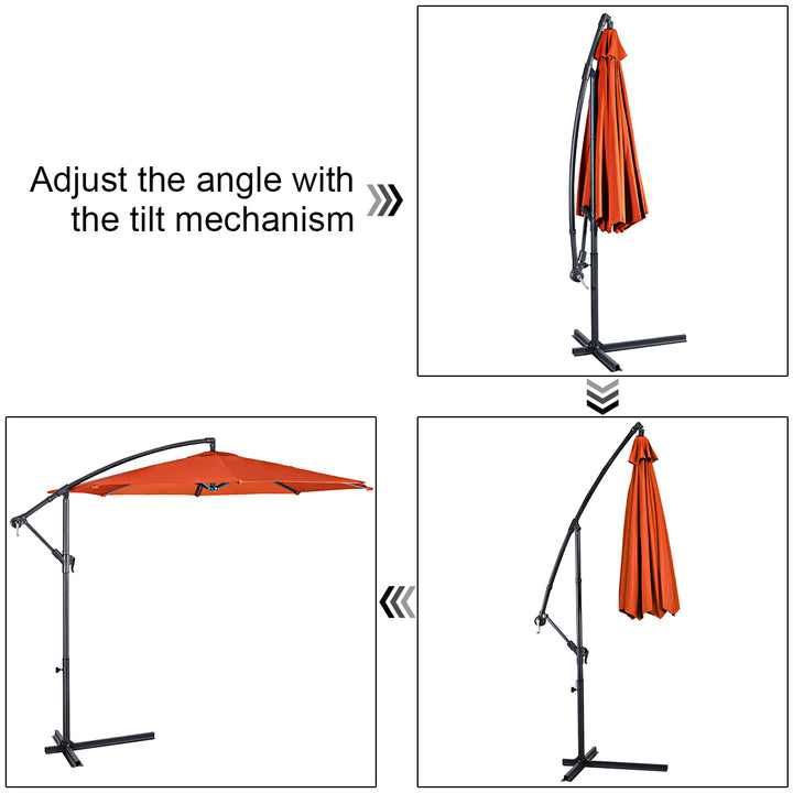 10 Ft Hanging Umbrella Patio Sun Shade Offset Outdoor Market Cross Base Orange Image 7