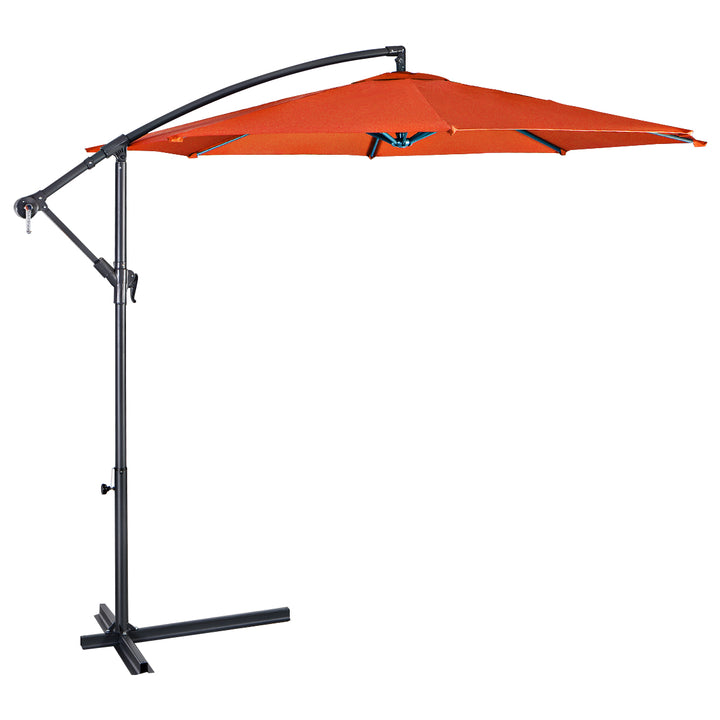 10 Ft Hanging Umbrella Patio Sun Shade Offset Outdoor Market Cross Base Orange Image 9