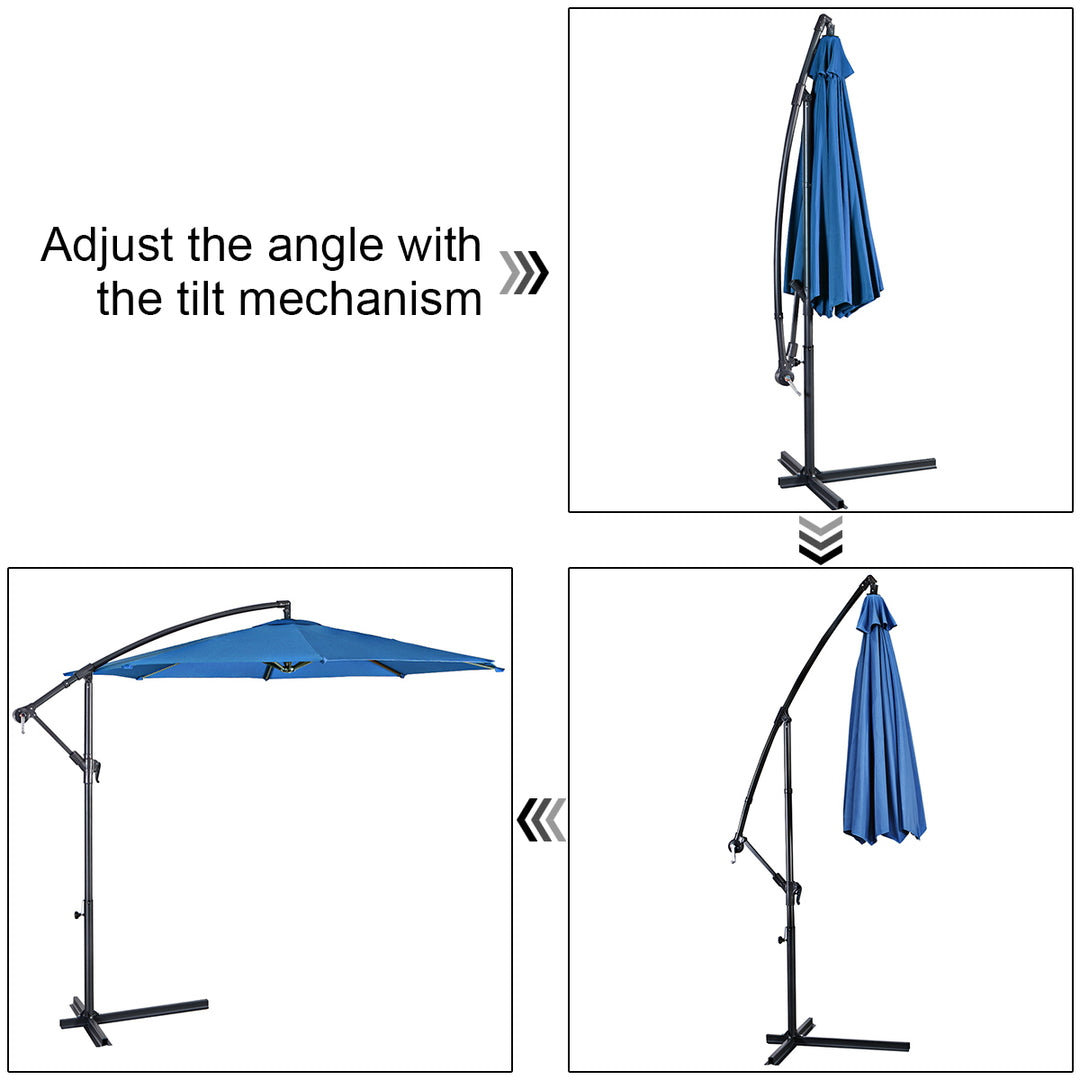 10 Hanging Umbrella Patio Sun Shade Offset Outdoor Market W/ Cross Base Blue Image 6