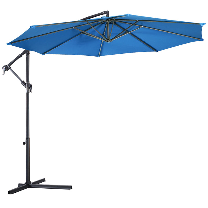 10 Hanging Umbrella Patio Sun Shade Offset Outdoor Market W/ Cross Base Blue Image 9