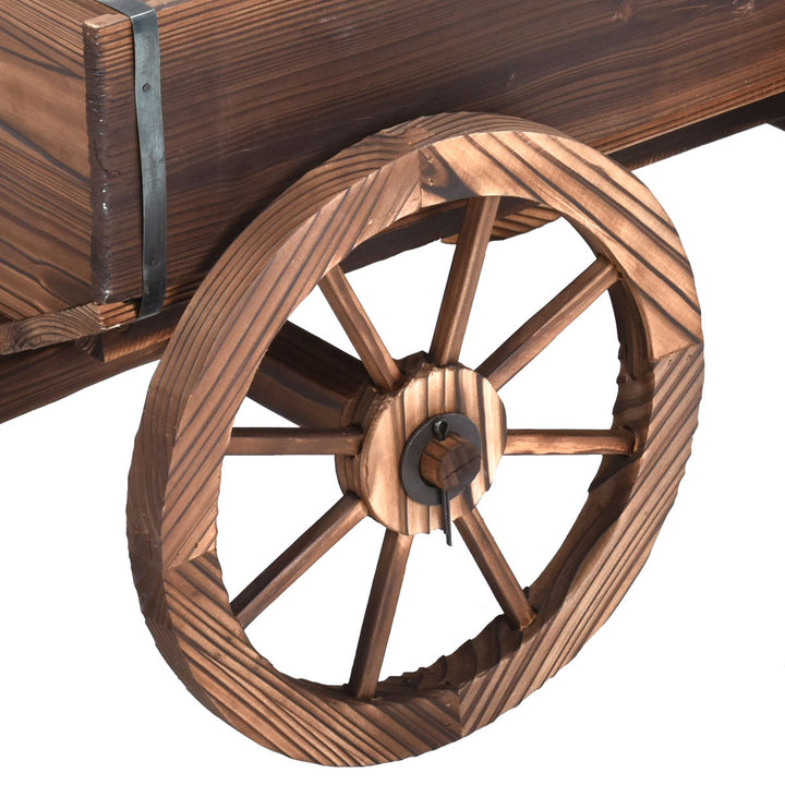 Wood Wagon Flower Planter Pot Stand Garden W/Wheels Image 6