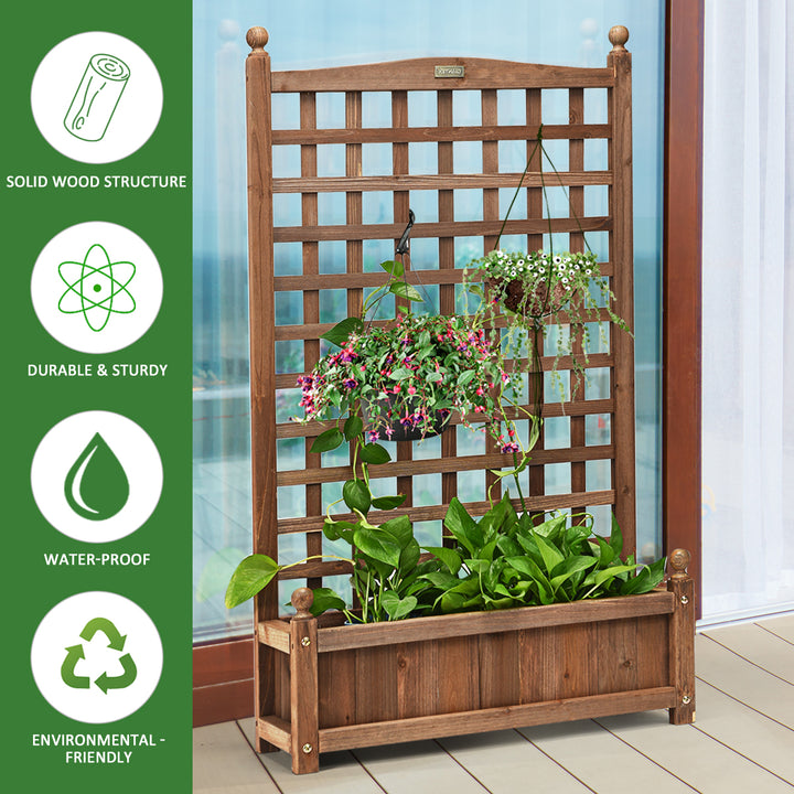 Solid Wood Planter Box with Trellis Weather-Resistant Outdoor 25x11x48 Image 6