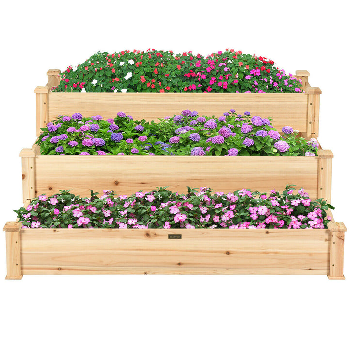 3 Tier Wooden Raised Garden Bed Planter Kit Outdoor Grow Flower Vegetables Image 8